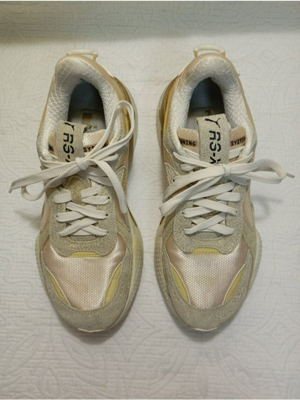 Puma Women's Size 8 RS-X Winter Glimmer Cream Gold Lace-Up Sneakers 372761-01
